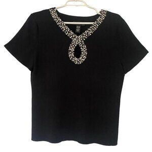 Cable and Gauge, Women's Stone Design Stretch Blouse, Black, Nylon, Viscose.
